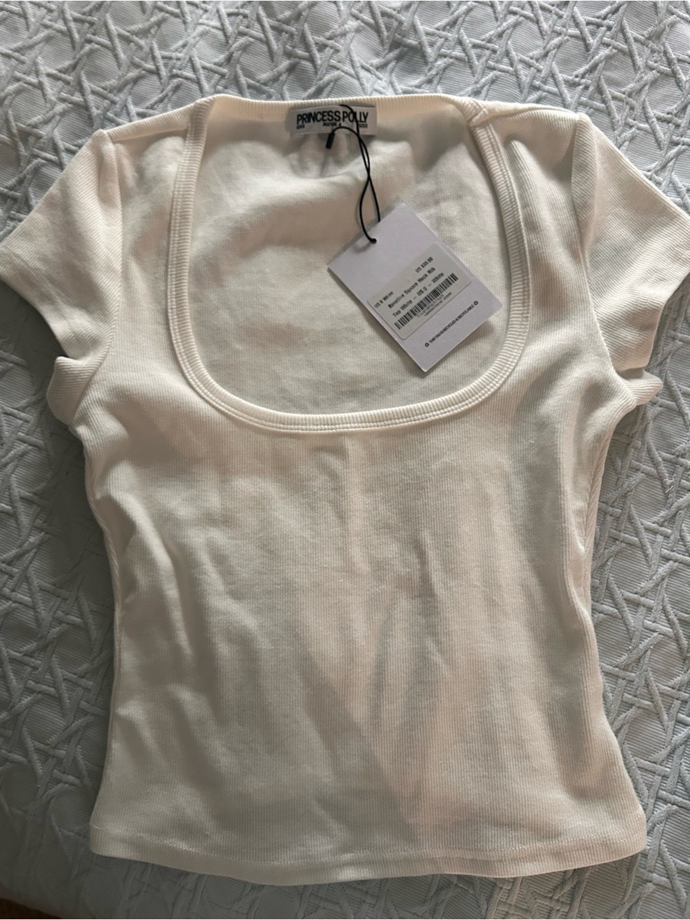 Princess Polly white Scoop Neck Ribbed Short Sleeve Top